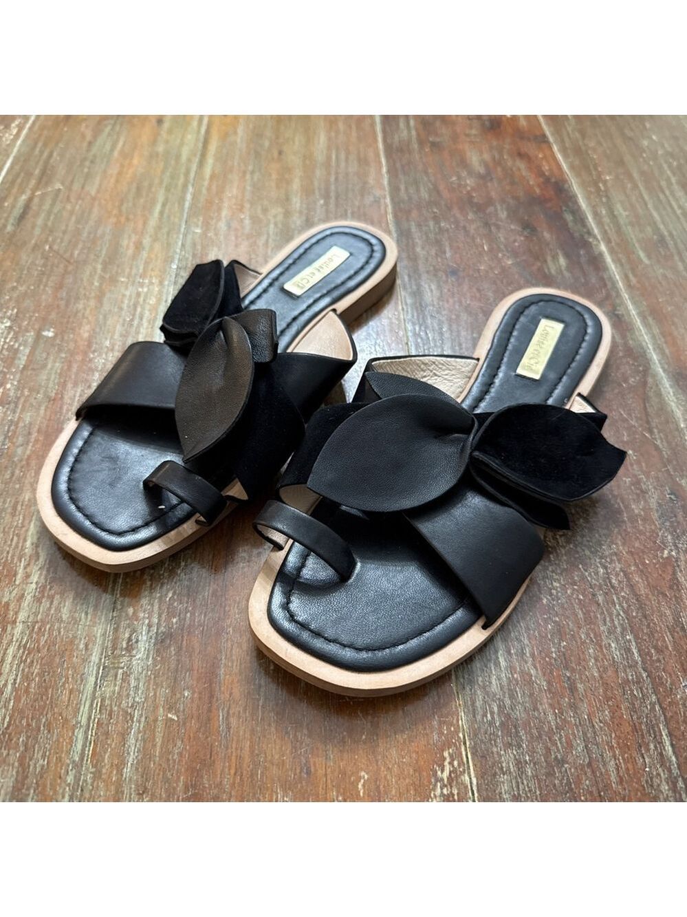 Louise et Cie Black Bow Flat Slide Sandals Womens Size 7.5